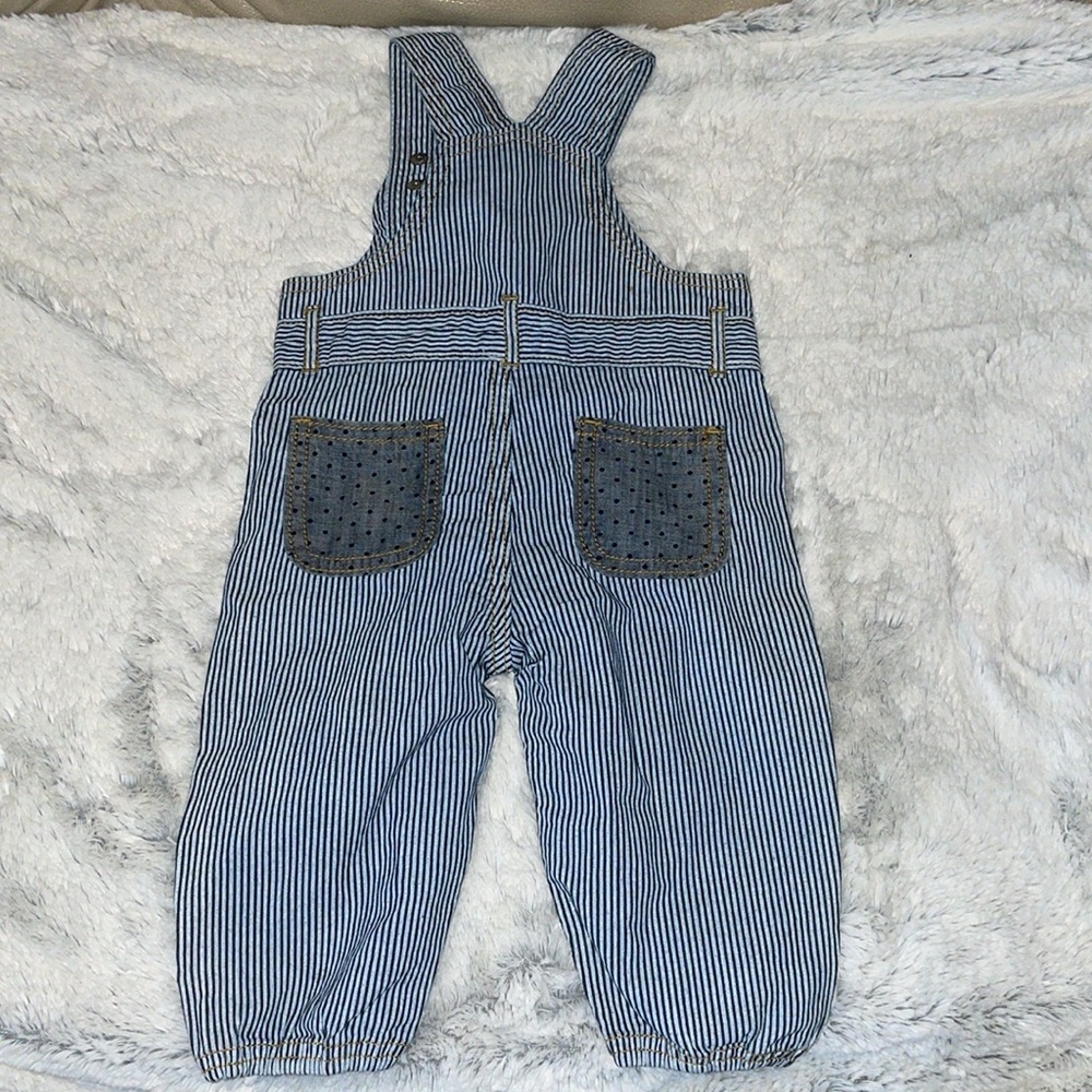 NWT Tucker + Tate Blue Railroad Stripe Overalls.  Size 6 months - Picture 2 of 5